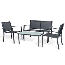 1287886 - Garnitur Palermo 4tlg. schwarz Tisch, 2 St&uuml;hle, 2er Bank