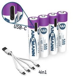 1304772 - Li-Ion-Akkus AAA 1,5V 400mAh 4er-Pack Typ 500 USB-C Charge