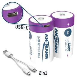 1304775 - Li-Ion-Akkus D 1,5V 5400 mAh 2er-Pack Typ 6000 USB-C Charge