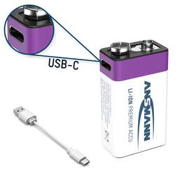 1304776 - Li-Ion-Akku E 9V 340 mAh 1er-Pack Typ 400 USB-C Charge