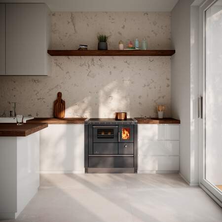 1256166 - Festbrennstoffherd Rega2 75 anthrazit-metallic RA rechts