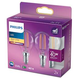 1265512 - LED Tropfen Fila 40 W E14 470lm klar warmweiß DUO-Pack